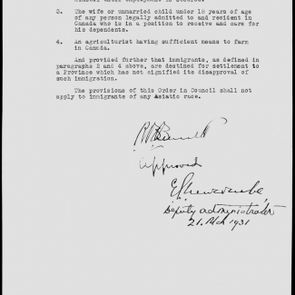 Back page of a typed document with handwriting along the left and top margins of the first page as well as at the end of the document.